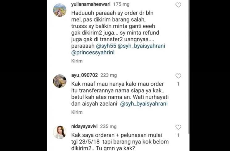 keluhan diduga korban penipuan Syahrini (Instagram/@conglie_willlneverdie)