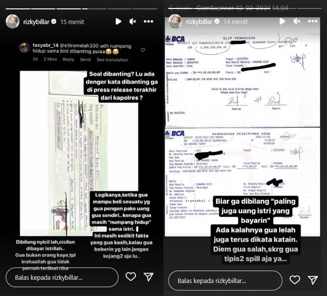 Rizky Billar membela diri. (Instagram/@rizkybillar)
