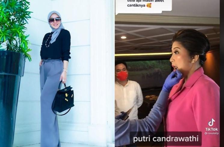 Adu Gaya Syahrini Vs Putri Candrawathi. (Instagram/princessyahrini dan TikTok/baradha_r.m.s_silalahi)