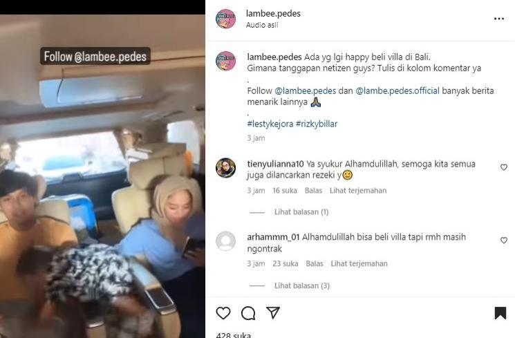 Momen Lesti Kejora dan Rizky Billar di mobil. (Instagram/@lambee.pedes)