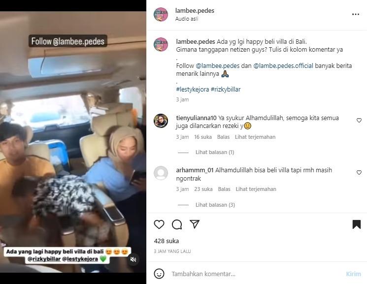 Momen Lesti Kejora dan Rizky Billar di mobil. (Instagram/@lambee.pedes)