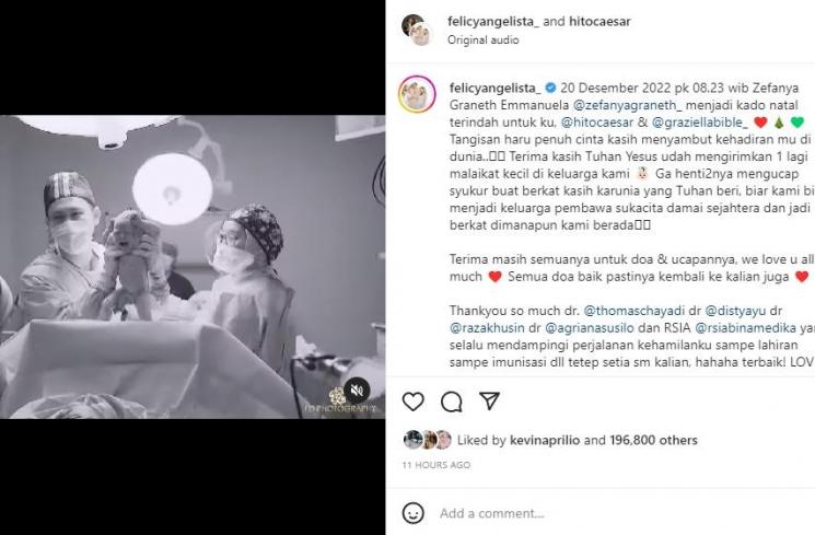 Felicya Angelista Melahirkan Anak Kedua. (Instagram/felicyangelista_/hitocaesar)