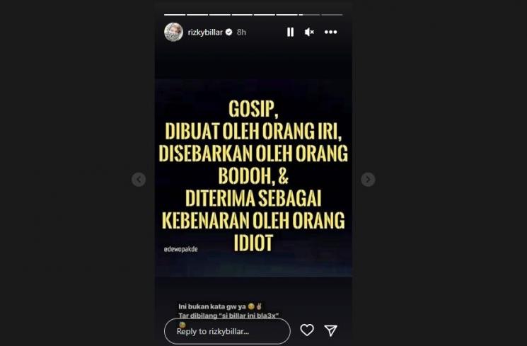 Unggahan Rizky Billar. (Instagram/rizkybillar)