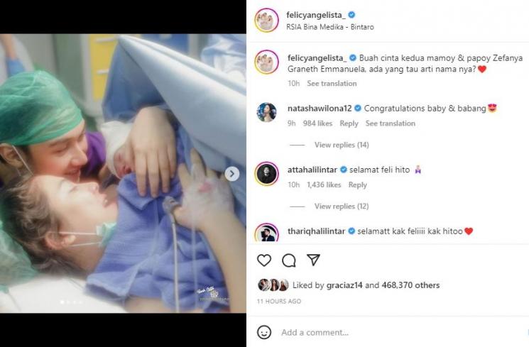 Felicya Angelista Melahirkan Anak Kedua. (Instagram/felicyangelista_/hitocaesar)