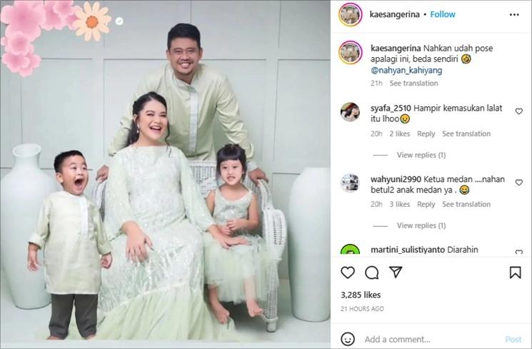 Pose kocak Nahyan saat foto keluarga. (Instagram/@kaesangerina)