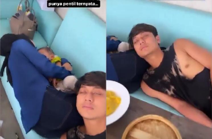 Rizky Billar dan Lesti Kejora tidur di sofa. (Instagram/rizkybillar)