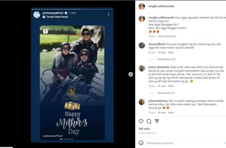 Syahrini tak ucapkan Selamat Hari Ibu ke Mertua [Instagram/conglie_willlneverdie]
