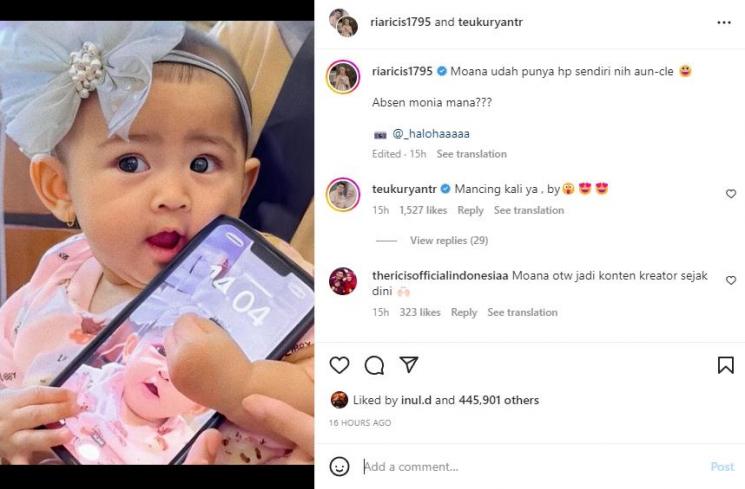 Baby Moana Punya IPhone. (Instagram/riaricis1795)