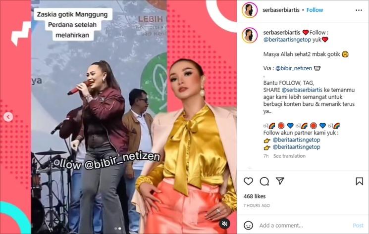 Zaskia Gotik manggung usai melahirkan. (Instagram/@serbaserbiartis)