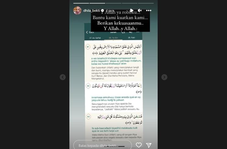 Postingan Aldila Jelita Doakan Indra Bekti (Instagram/@dhila_bekti)