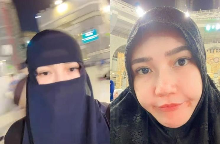 Potret artis pakai cadar saat umrah (Instagram/@viavallen)