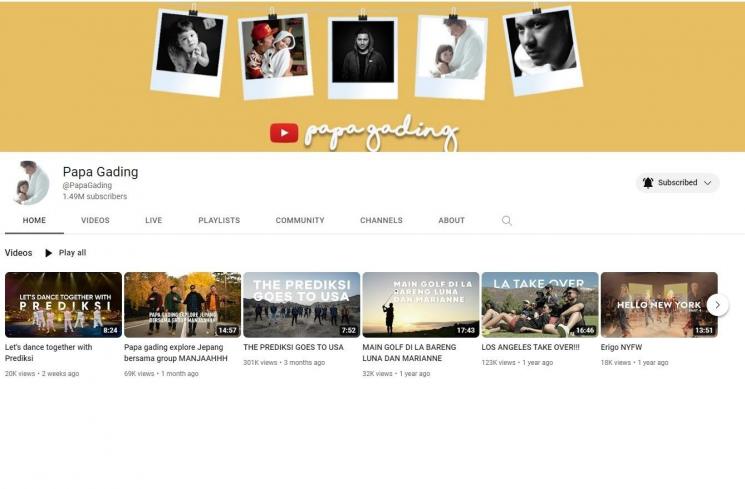 Sumber kekayaan Gading Marten. (YouTube/Papa Gading)