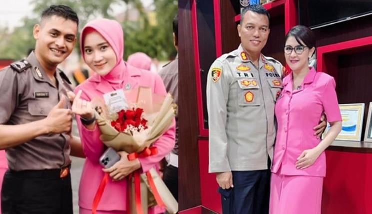 Adu Gaya Yeni Inka dan Uut Permatasari Pakai Seragam Bhayangkari. (Instagram/khrisnashakti dan uutpermatasari)