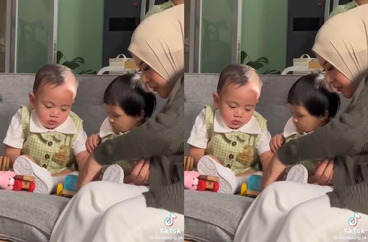 Potret Rayyanza dan Ameena Syuting Iklan (TikTok/@momuung.id)