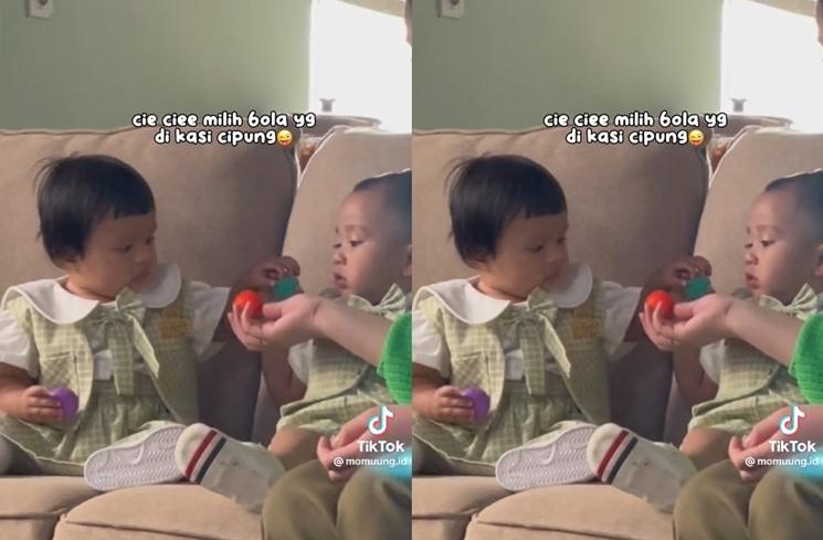 Potret Rayyanza dan Ameena Syuting Iklan (TikTok/@momuung.id)