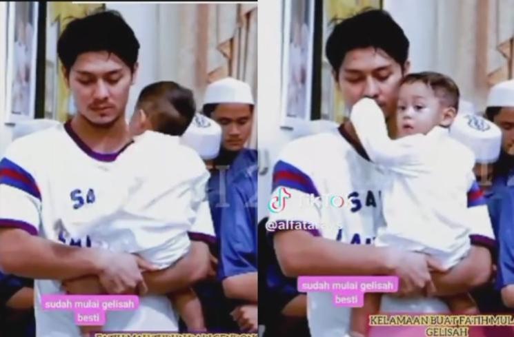 Rizky Billar salat sambil gendong Baby L. (TikTok)