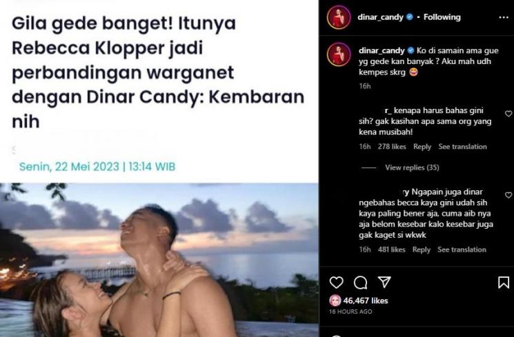 Dinar Candy Ngegas Dibandingin sama Rebecca Klopper. (Instagram/dinar_candy)
