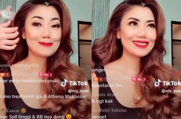 Penampilan Inge Anugrah saat live TikTok. (TikTok/@nis_euni)