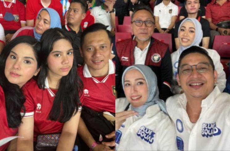 Beda Adab Annisa Pohan dan Adelia Pasha Nonton Indonesia vs Argentina. (Kolase Instagram/annisayudhoyono/adeliapasha)