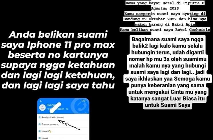 Bukti Dugaan Perselingkuhan Syahnaz dan Rendy Kjaernett (instagram/@ladynayoan)