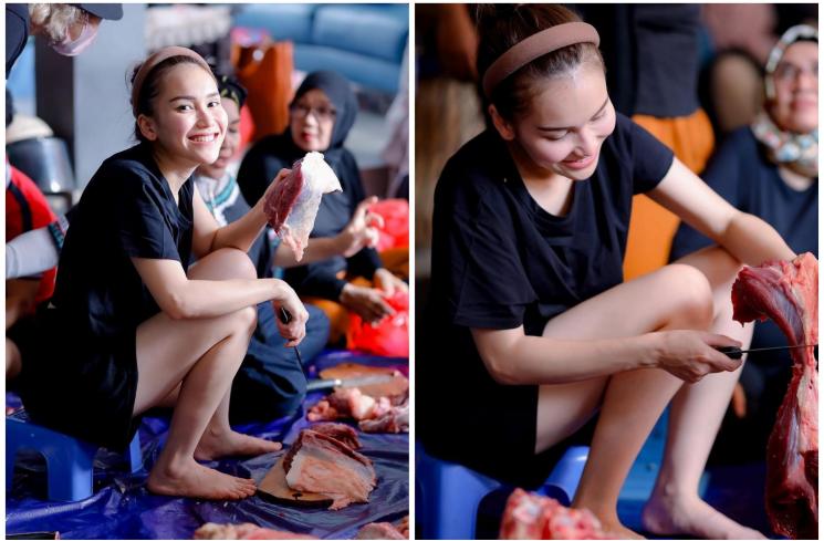 outfit Ayu Ting Ting saat potong daging kurban (Instagram/@ayutingting92)