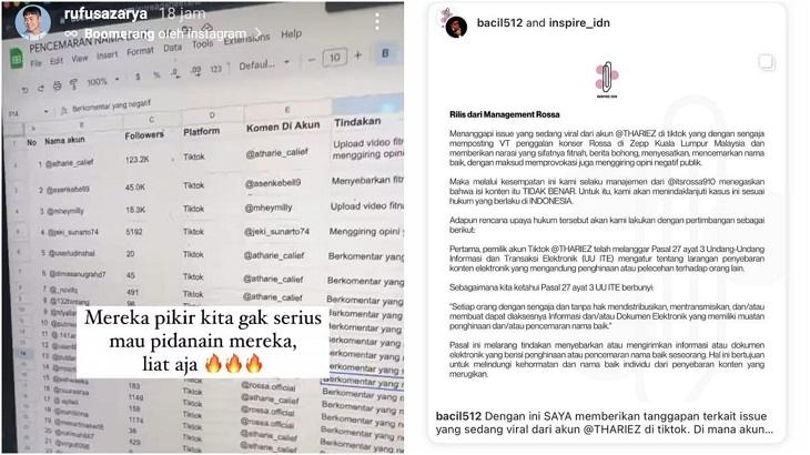 Tim Rossa ancam pidanakan puluhan akun TikTok. (Instagram @rufusazarya)