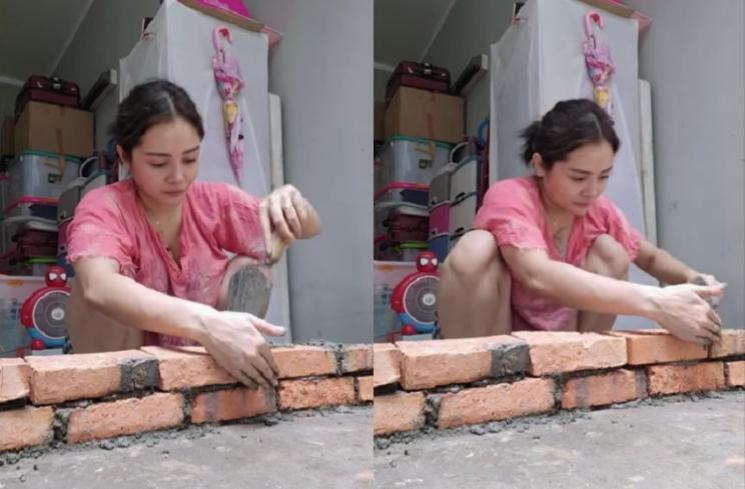 Mawar AFI jadi tukang bangunan terampil ngaduk semen. (YouTube/Mysa Mawar)