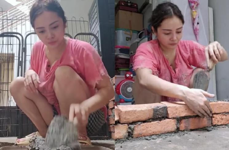Mawar AFI jadi tukang bangunan terampil ngaduk semen. (YouTube/Mysa Mawar)