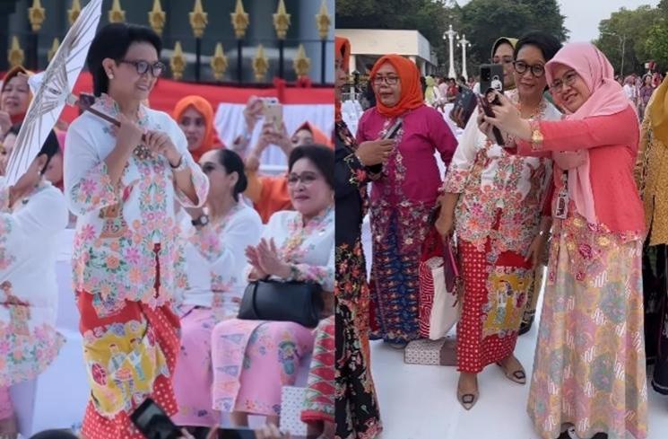 Gaya Menteri di Istana Berkebaya (Instagram/@retno_marsudi)