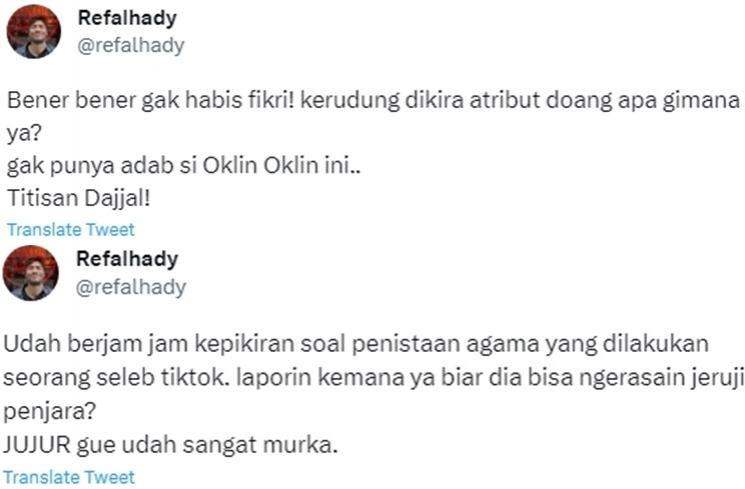 Seleb yang kecam aksi Oklin Fia (Twitter/@refalhady)