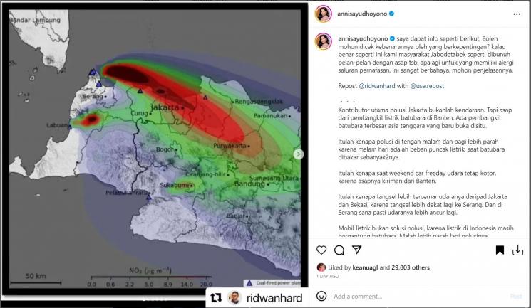 Annisa Pohan mengungkap data polusi di Jabodetabek. (Instagram)