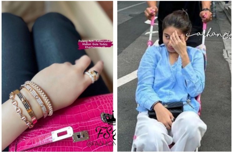 perbandingan harga dompet Syahrini dan Azizah Salsha (kolase Instagram)