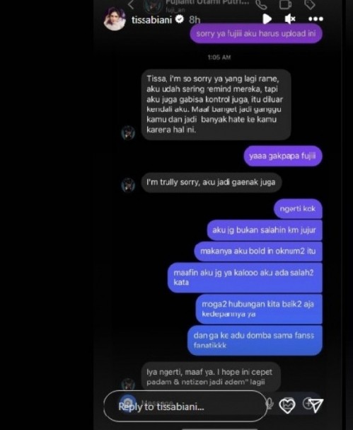 Chat Fuji dan Tissa Biani (instagram)