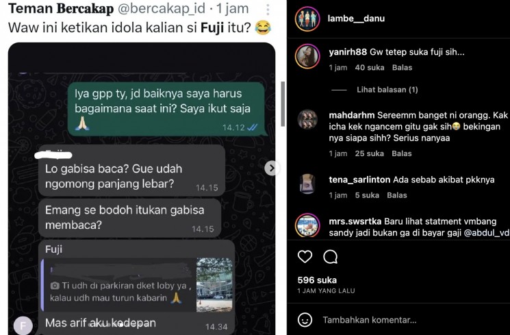 Percakapan Fuji dengan seorang karyawan. (Instagram/@lambe_danu)