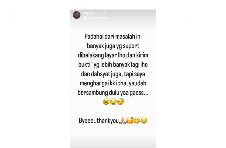 Hay Tje Menjelaskan Dirinya Telah Take Down, Tapi Tetap Singgung Banyak Bukti.