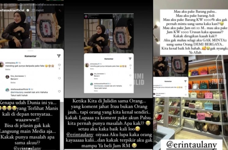 Shella Saukia diledek Erin Taulany pakai jam tangan palsu