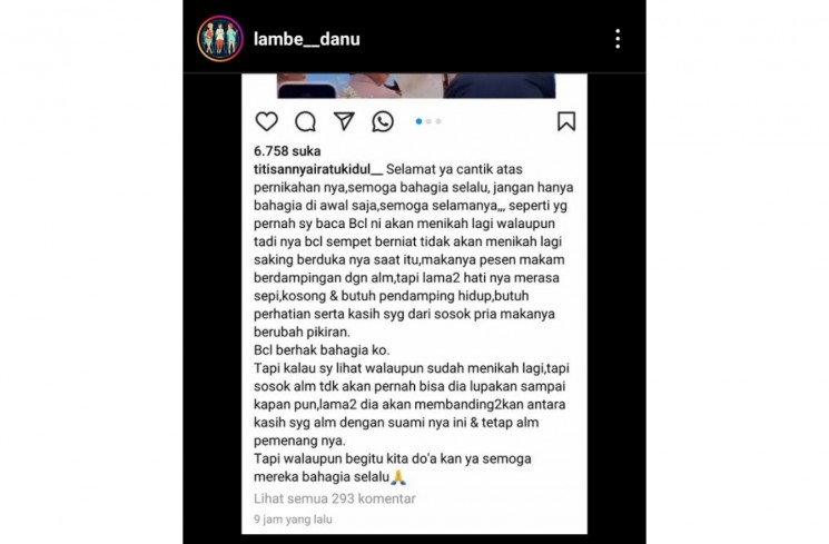 Analisa Titisan Nyai Ratu Kidul Tentang BCL.(Instagram/@lambe_danu)