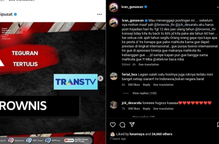 Ivan Gunawan klarifikasi terkait teguran KPI (Instagram/@ivan_gunawan)