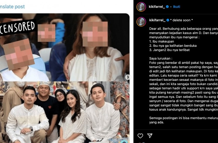 Foto setelah diedit. (Instagram/@kikifarrel_)
