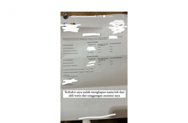 Bukti Dokumen Lolly Dikeluarkan dari Ahli Waris.(Instagram/@nikitamirzanimawardi_172)