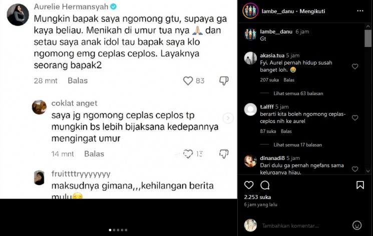 Aurel Hermansyah Bela Anang Hermansyah (instagram)