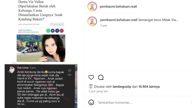 Kesaksian tetangga Via Vallen (instagram)