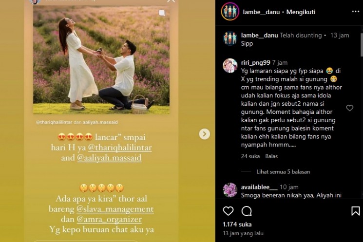 Lamaran Aaliyah Massaid dan Thariq Halilintar (instagram)