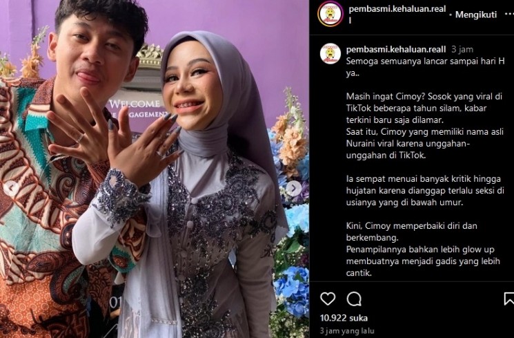 Cimoy Montok tunangan (instagram)