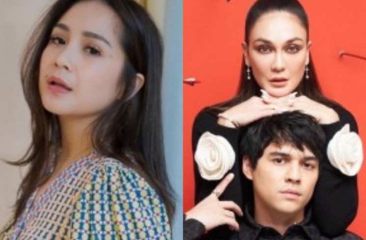 Kolase foto Nagita Slavina, Luna Maya, dan Maxime Bouttier (Instagram)