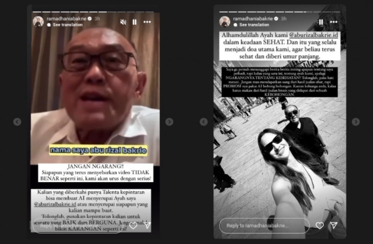 Postingan Nia Ramdhani soal video hoaks kesehatan mertua (Instagram/@ramadhaniabakrie)