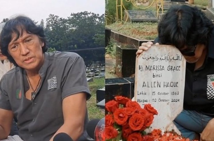 Ikang Fawzi di Kuburan Marissa Haque. (ist)