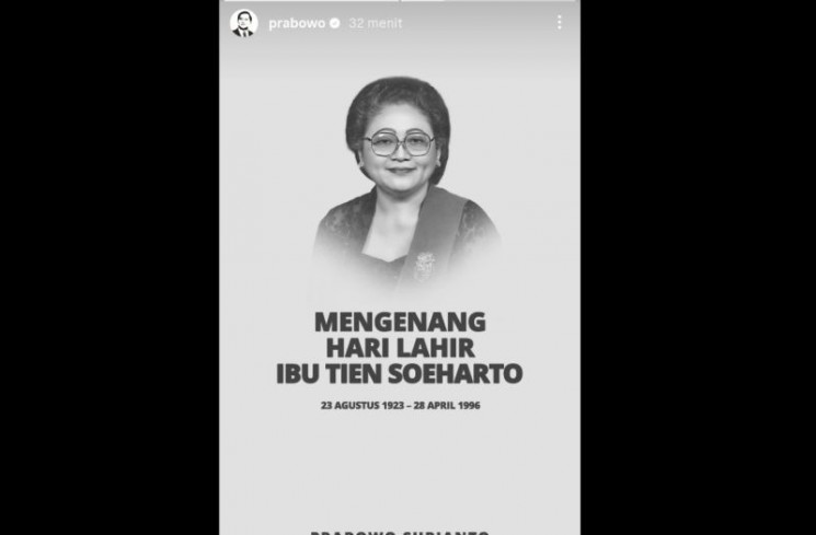 Tangkapan layar - Unggahan potret Ibu Tien Soeharto di akun media sosial pribadi Presiden RI Prabowo Subianto yang diposting, Sabtu (23/8/2025). ANTARA/HO-Instagram Prabowo
